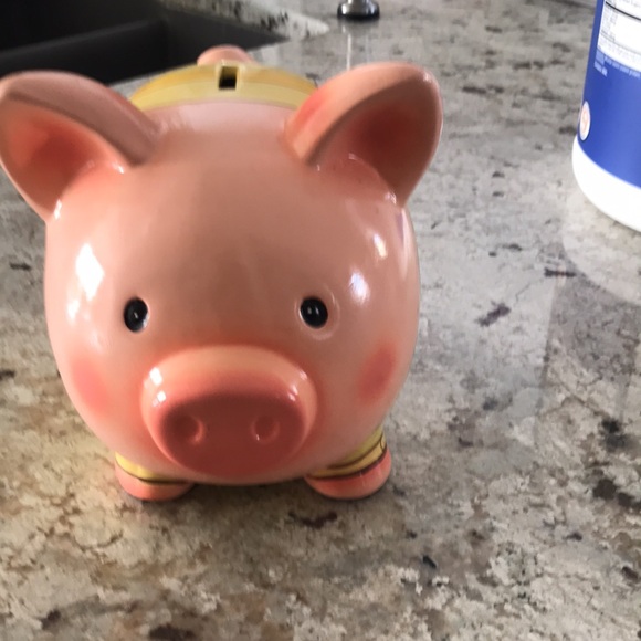 Yellow Piggy Bank with Red Umbrella Design - Picture 3 of 8